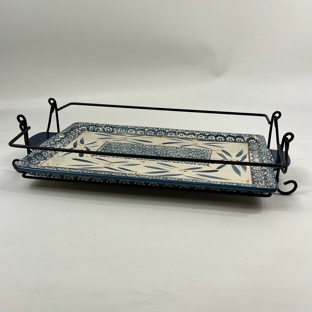 Temptations Old World Extra Large Rectangular Serving Platter With Rack 16" Dish - Picture 2 of 13